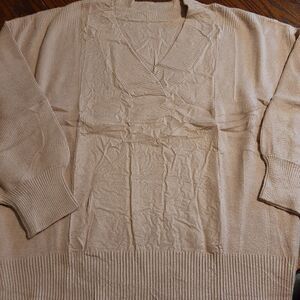 New Large Khaki Tan V-Neck Sweater